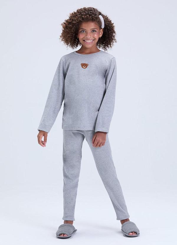Pijama Feminino Algodão Ursinho Clean Mescla