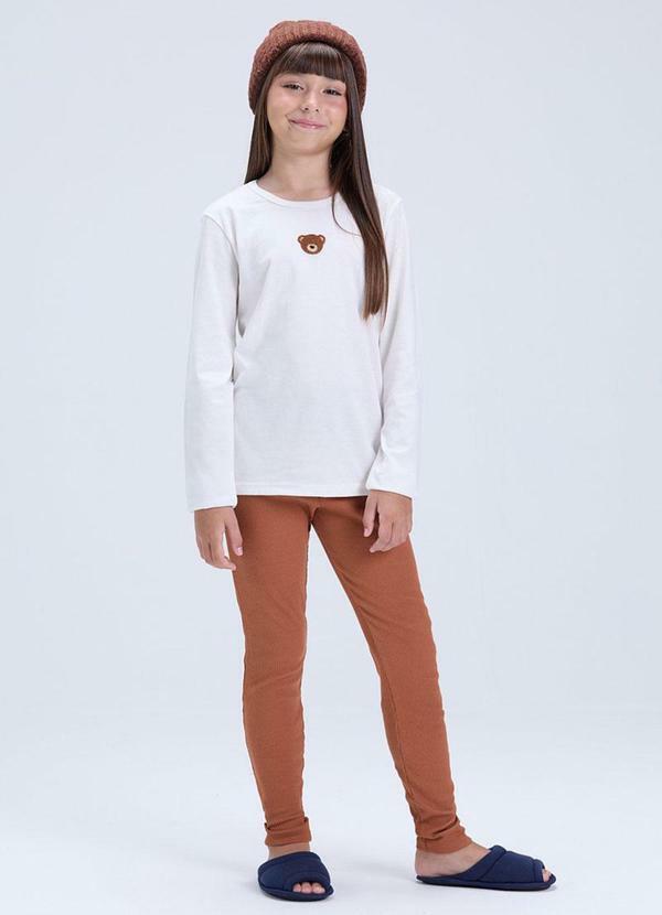 Pijama Feminino Algodão Ursinho Clean Off White
