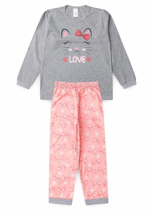 Vista 2 Pijama Feminino Inverno Gatinha Coração Cinza Atelie Da Crianca Atelie Da Crianca