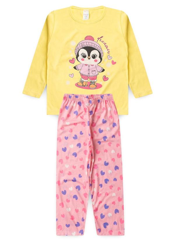 Vista 2 Pijama Feminino Inverno Pinguim Amarelo Atelie Da Crianca Atelie Da Crianca