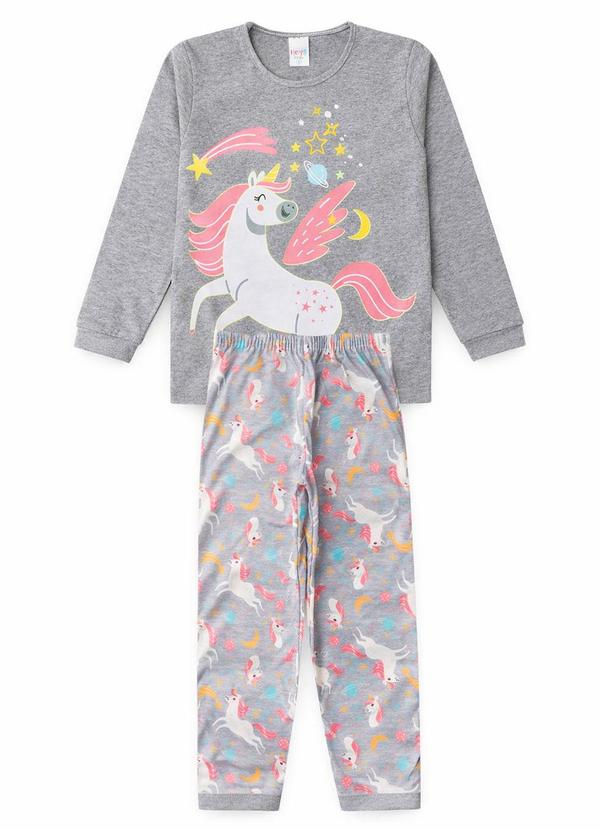 Pijama Feminino Inverno Unicornio Cinza