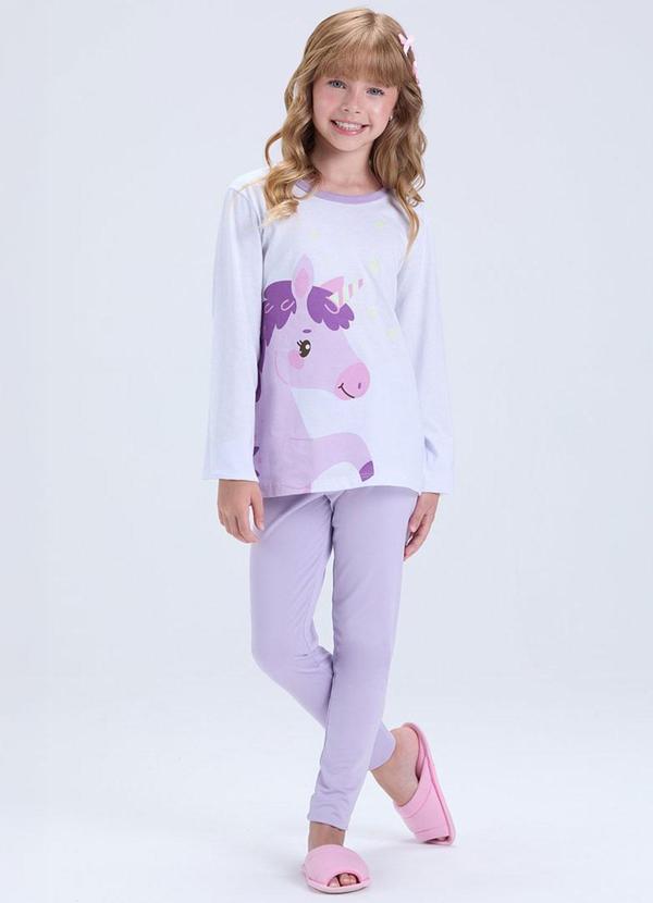 Pijama Feminino Unicórnio Brilha no Lilás
