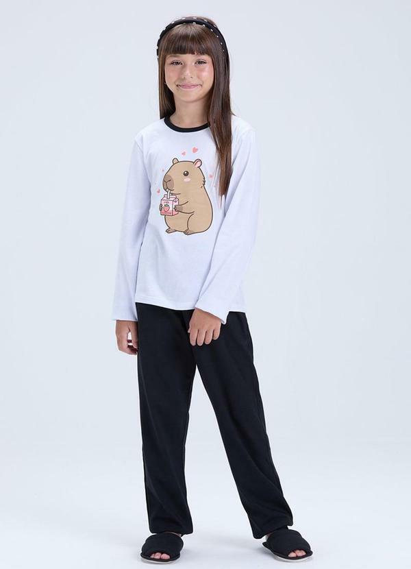 Pijama Infantil Feminino Capivara Algodão Branco