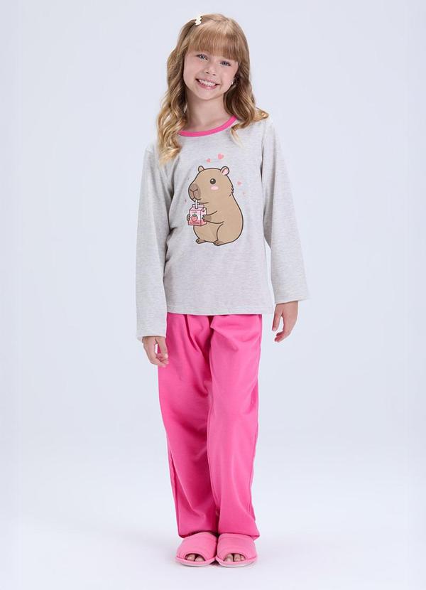 Pijama Infantil Feminino Capivara Algodão Branco