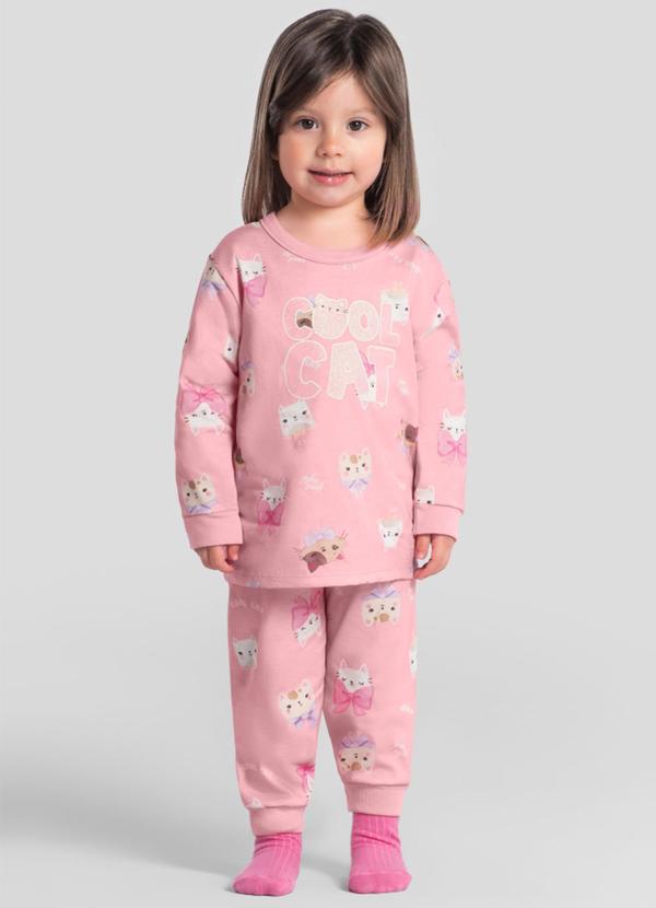 Pijama Infantil Gatinhos Brilha no Escuro Rosa