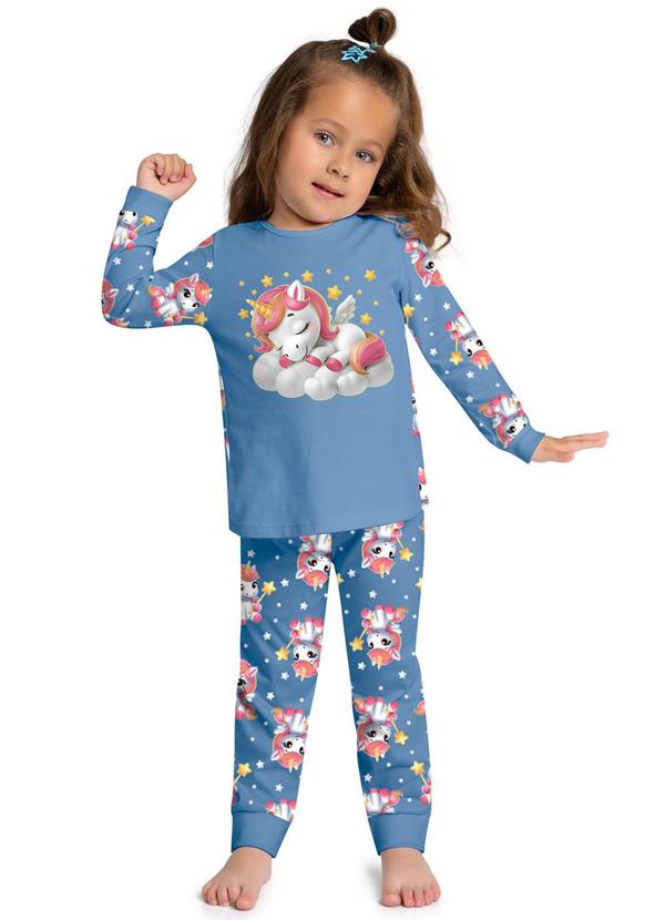 Pijama Infantil Menina Brilha no Escuro Azul
