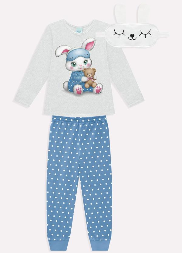 Pijama Infantil Menina Coelhinho com Máscara Azul