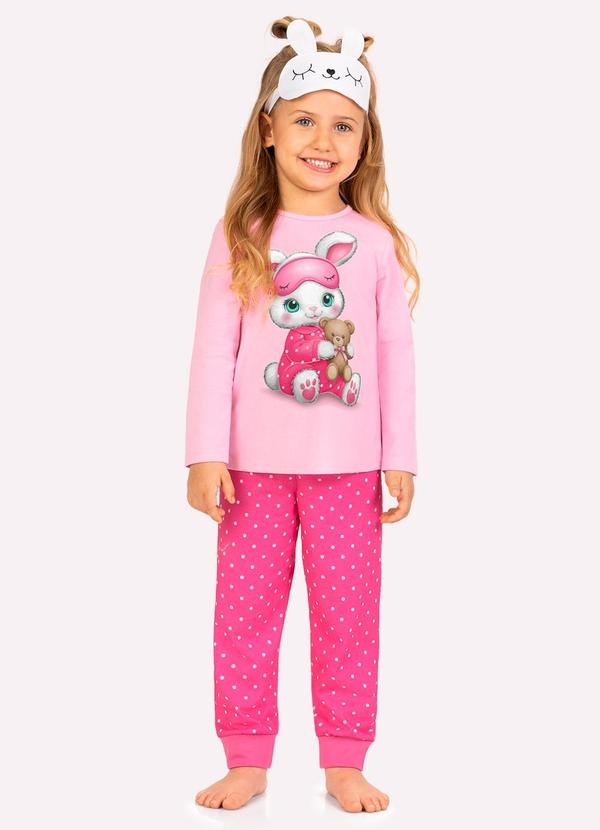 Pijama Infantil Menina Coelhinho com Máscara Rosa