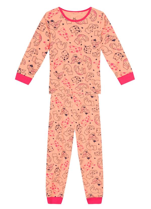 Vista 2 Pijama Infantil Menina de Gatinho Rosa Brandili Brandili
