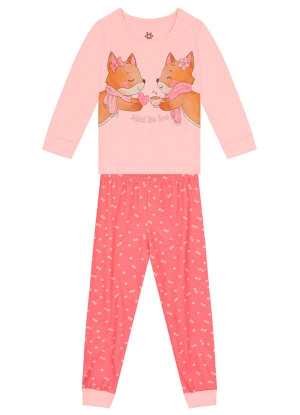Vista 2 Pijama Infantil Menina de Raposinha Rosa Brandili Brandili