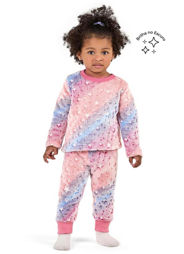 Vista 2 Pijama Infantil Menina Estrelas Peluciado Rosa Elian Elian