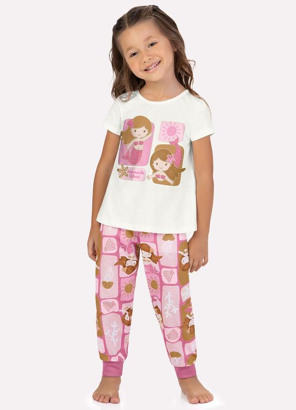 Pijama Infantil Menina Sereias Off White