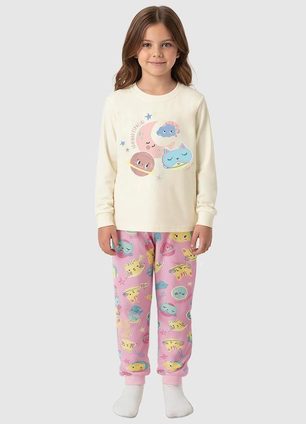 Pijama Jogger Gatinho Intergaláctico Bege