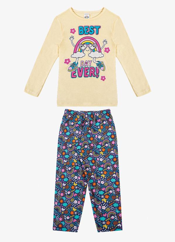 Vista 2 Pijama Longo Brilha no Escuro Kappes Amarelo Rovitex Rovitex