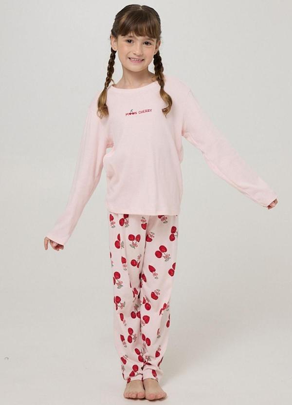 Pijama Longo Infantil Menina Meia Malha Rosa