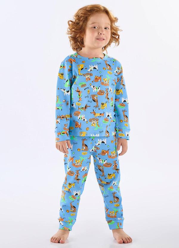 Pijama Longo Infantil Unissex Suedine Azul