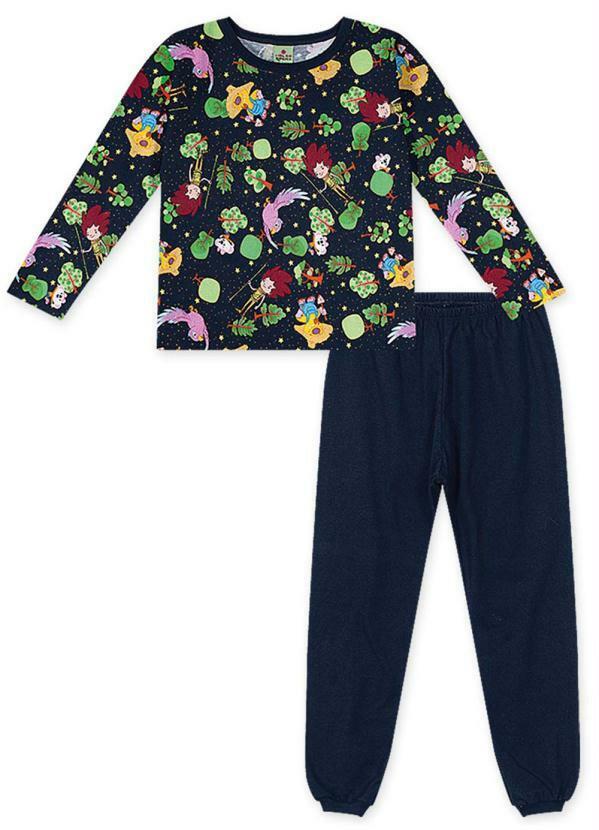 Pijama Longo Malha Menina Azul
