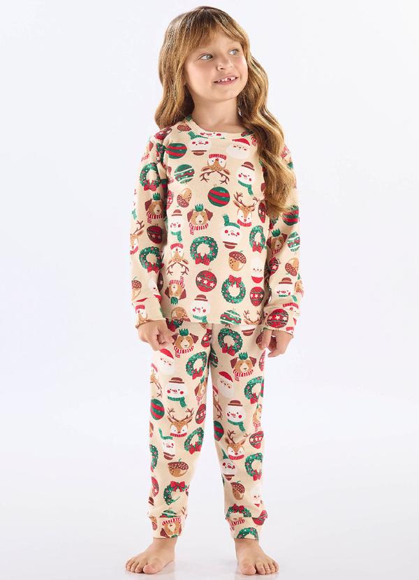 Vista 2 Pijama Longo Natalino Suedine Up Baby Bege Up Baby