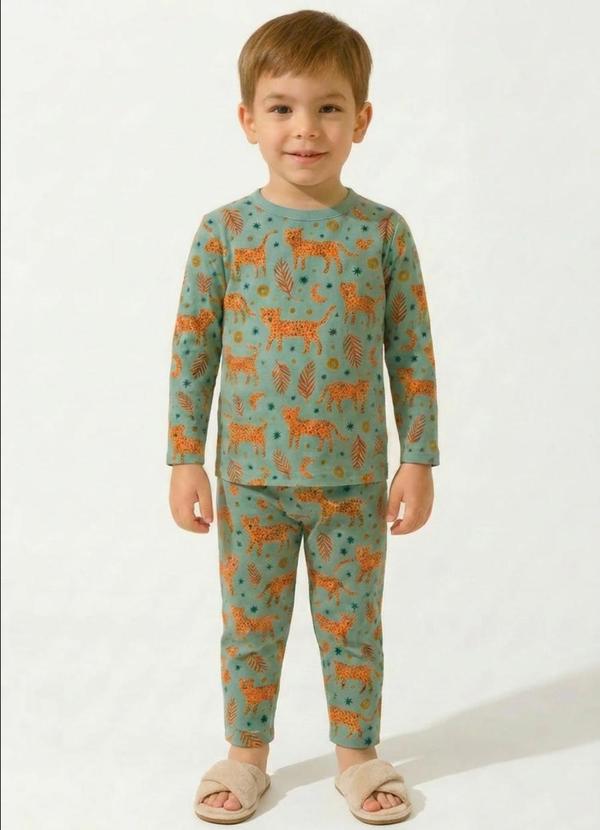 Vista 2 Pijama Manga Longa Suede Infantil Verde Dukali Dukali