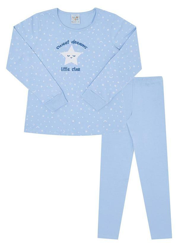 Vista 2 Pijama Meia Malha e Cotton Leve Azul Pulla Bulla Pulla Bulla