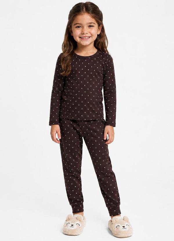 Pijama Menina Blusa Manga Longa e Calça Marrom