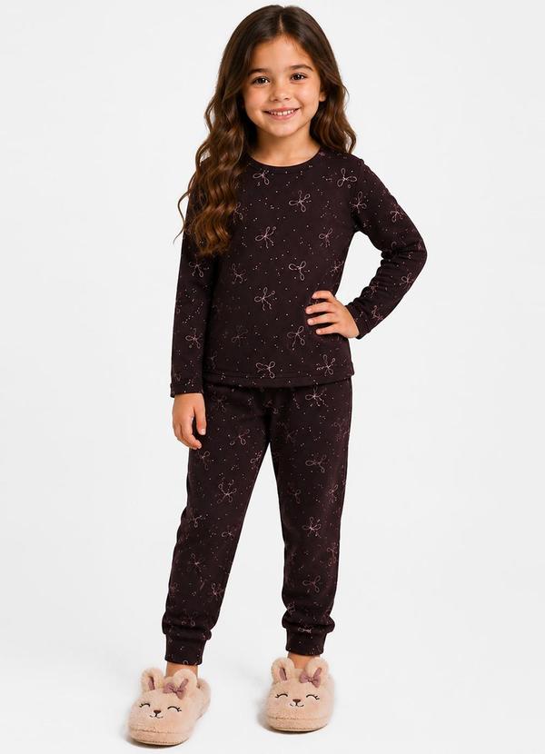 Pijama Menina Blusa Manga Longa e Calça Marrom