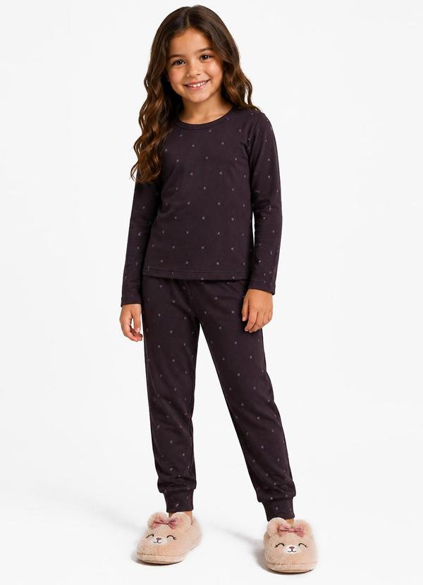 Pijama Menina Blusa Manga Longa e Calça Marrom