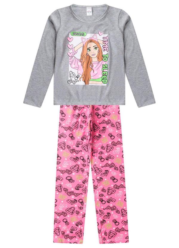 Vista 2 Pijama Menina Manga Longa Brilha no Escuro Cinza Rovitex Rovitex