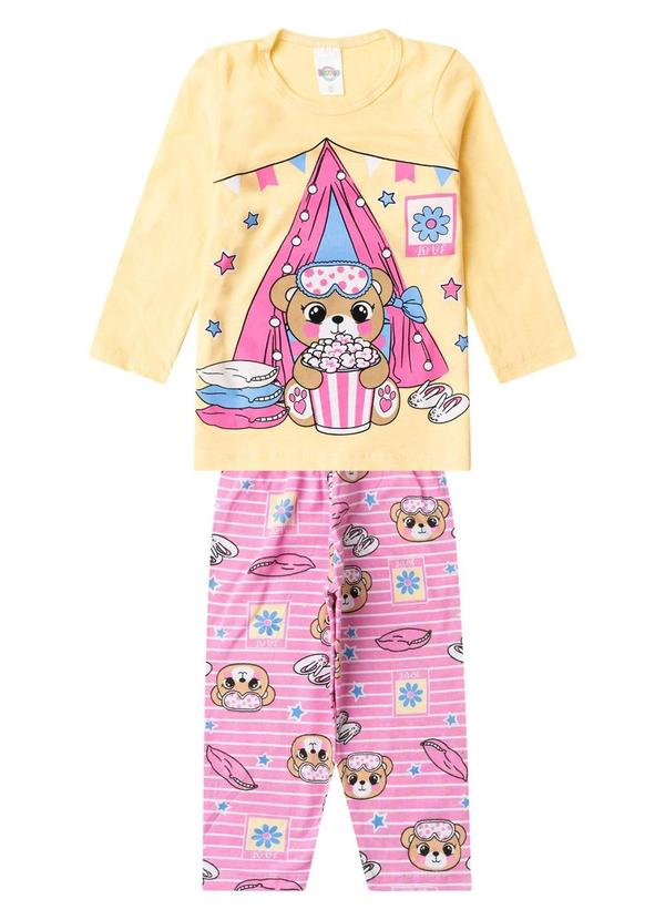 Pijama Menina Manga Longa Meia Malha Amarelo