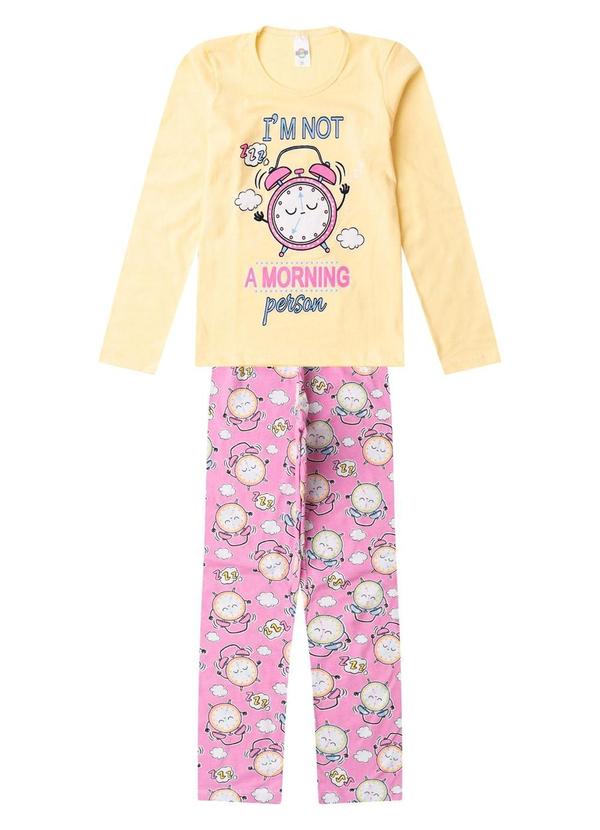 Pijama Menina Manga Longa Meia Malha Amarelo