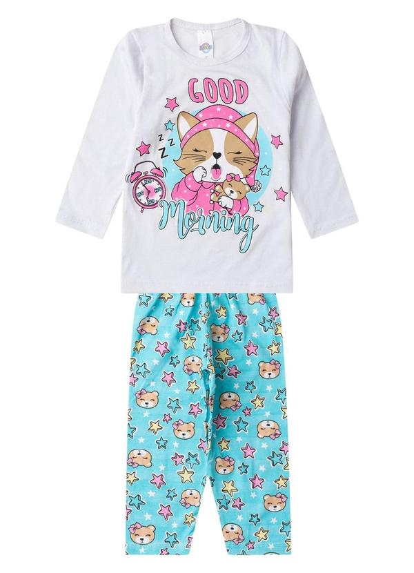 Pijama Menina Manga Longa Meia Malha Branco