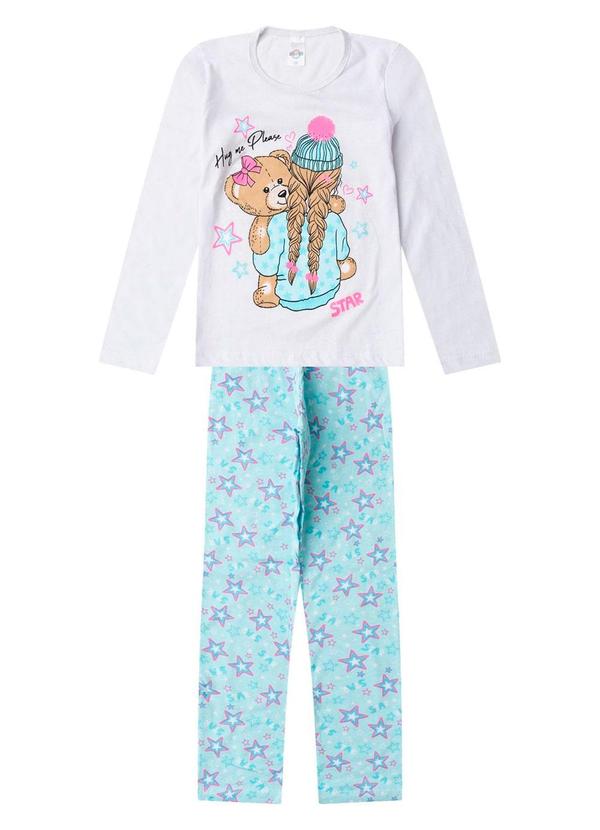 Pijama Menina Manga Longa Meia Malha Branco