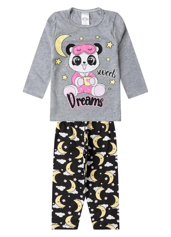 Pijama Menina Manga Longa Meia Malha Cinza