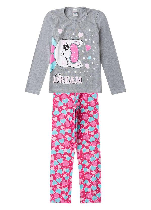 Pijama Menina Manga Longa Meia Malha Cinza