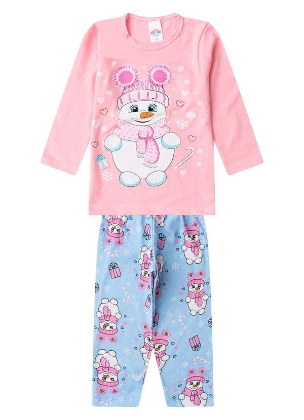 Pijama Menina Manga Longa Meia Malha Rosa