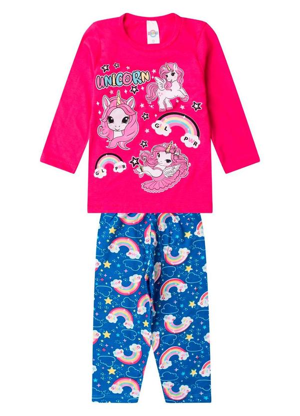 Pijama Menina Manga Longa Meia Malha Rosa