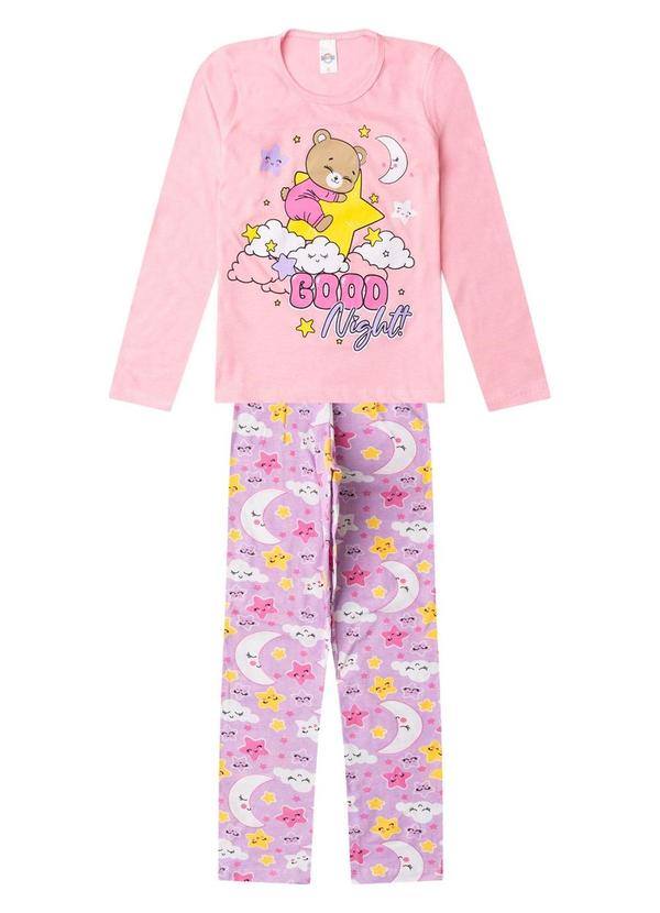 Pijama Menina Manga Longa Meia Malha Rosa