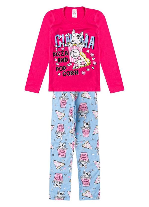 Pijama Menina Manga Longa Meia Malha Rosa