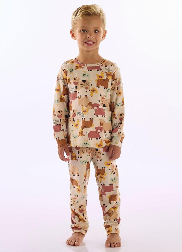 Pijama Unissex Infantil Estampado Bege
