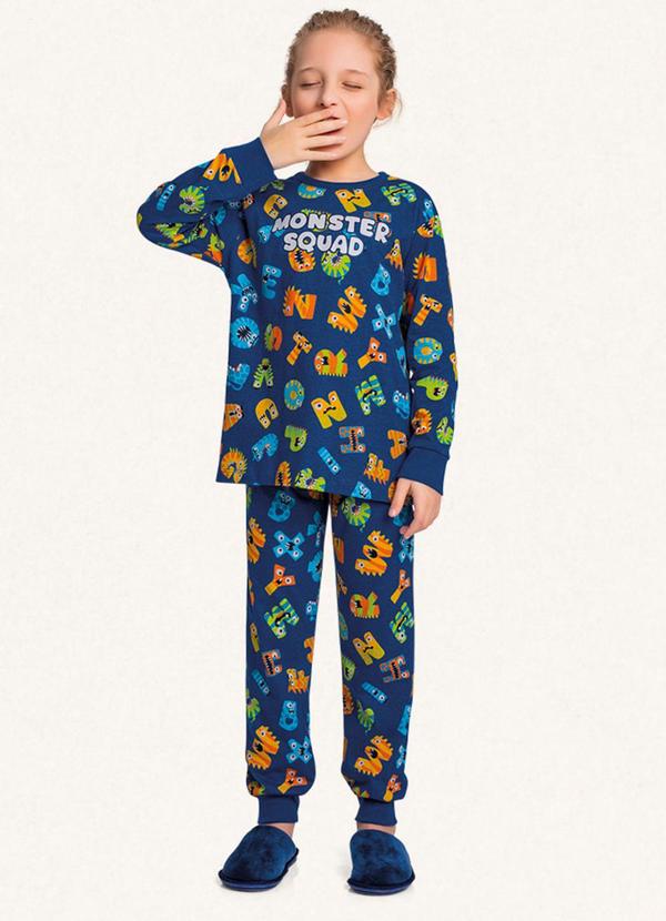 Vista 2 Conjunto Pijama Camiseta e Calça Azul Fakini Kids Fakini Kids