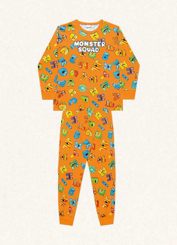 Vista 2 Conjunto Pijama Camiseta e Calça Laranja Fakini Kids Fakini Kids
