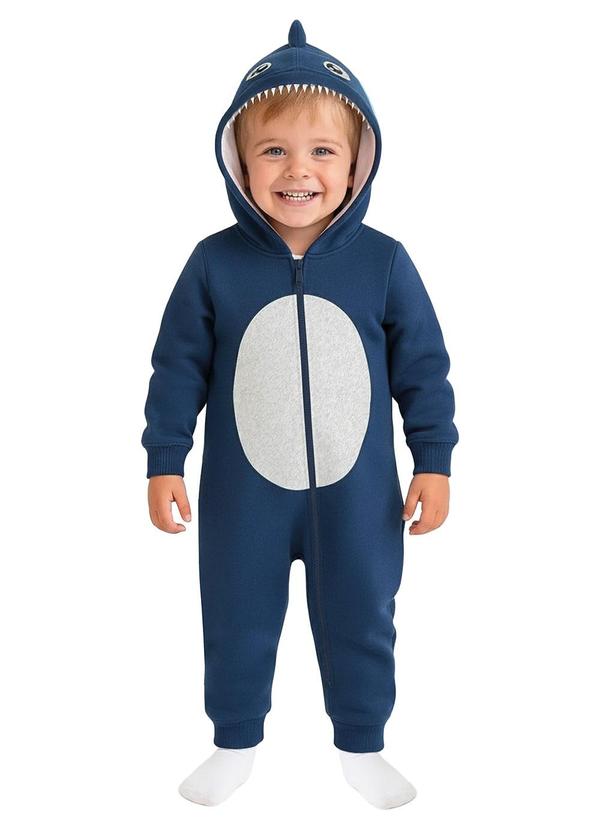 Macacão Tubarão em Fleece Azul Escuro