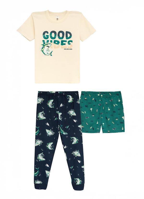 Pijama 3 Peças Brilha no Escuro Off White