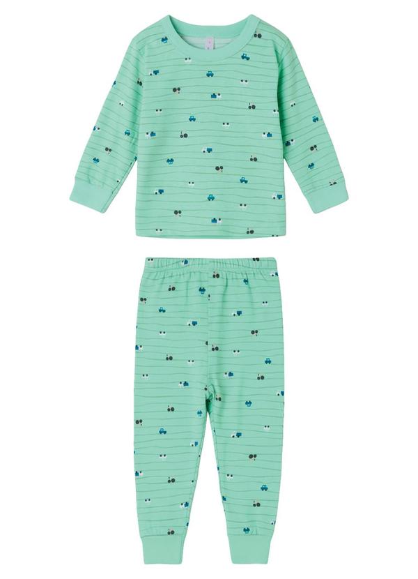 Pijama Carrinhos que Brilha no Escuro Verde Água