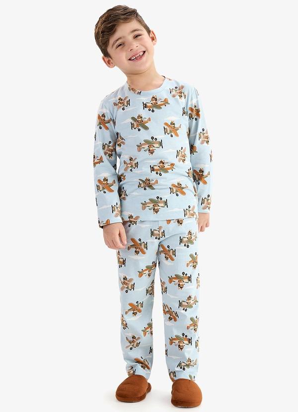 Pijama em Meia Malha Azul