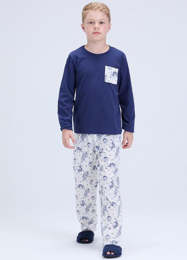 Pijama Infantil Bolsinho Estampado Marinho