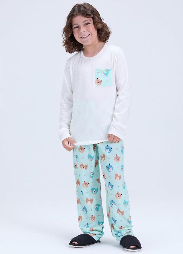 Pijama Infantil Bolsinho Estampado Off White
