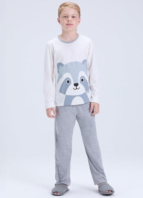 Pijama Infantil de Inverno Guaxinim Off White