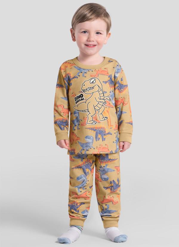 Pijama Infantil Dino Brilha no Escuro Amarelo