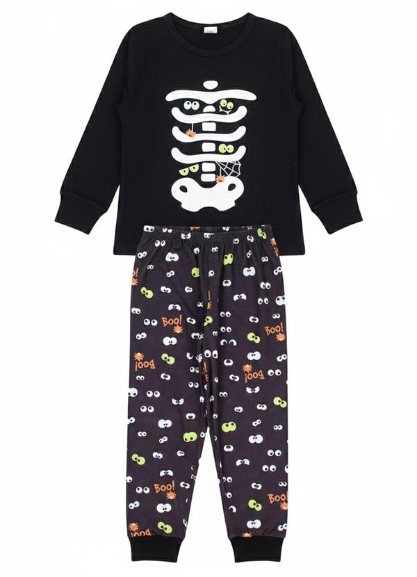 Vista 2 Pijama Infantil Inverno Esqueleto Preto Atelie Da Crianca Atelie Da Crianca